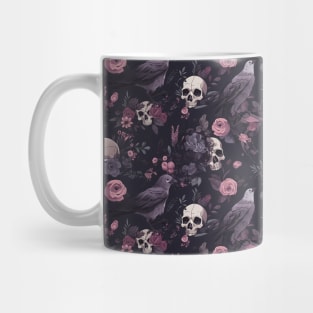 Skulls, Birds and Flowers Pattern Print Mug